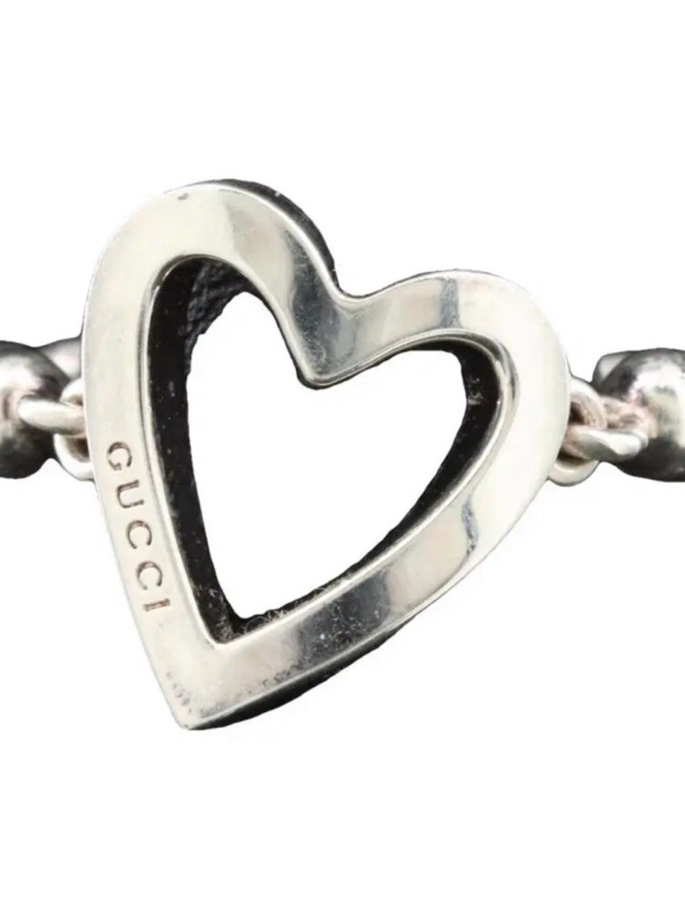Gucci Silver Open-Heart Beaded Ring